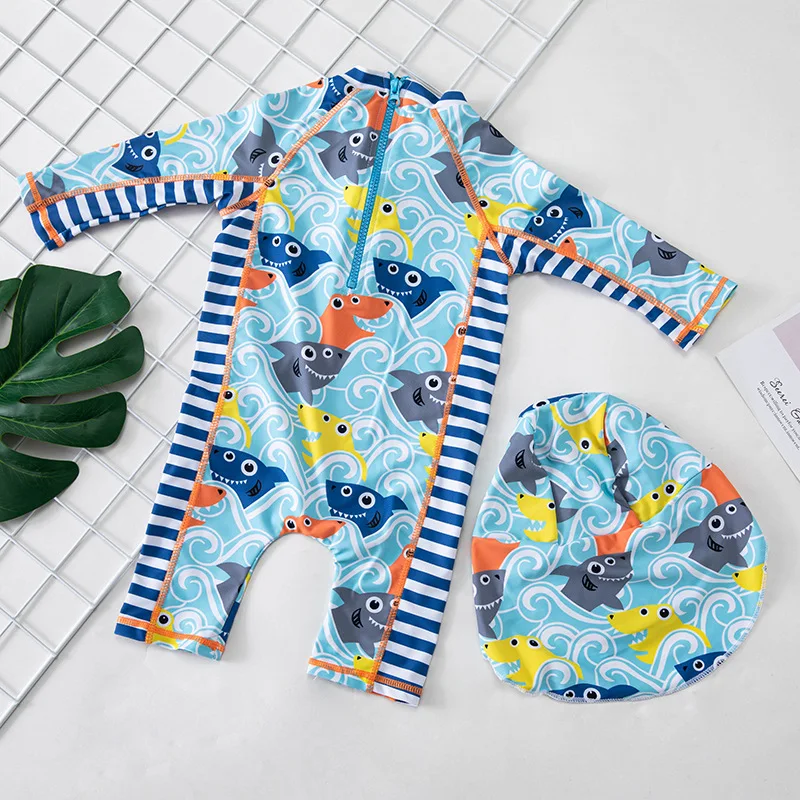 Infant Toddler Sun protection Quick Dry One-piece Surf Suits For 0-7Years Baby Boys Girls Long Sleeves One-piece Swimsuit