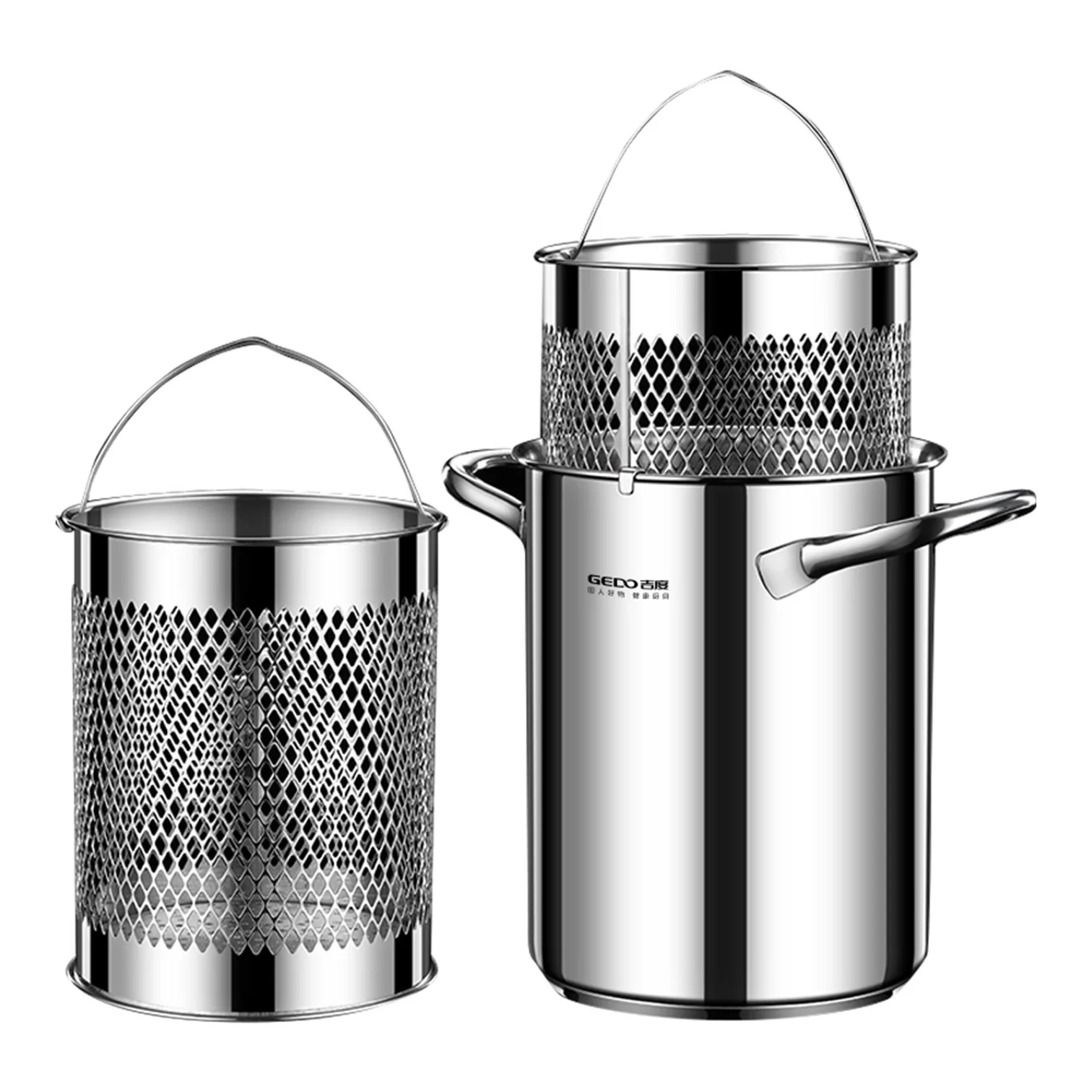 

LFGB Certificated 304 Stainless Steel Kitchen Deep Fryer Potato Chip Frying Pot Noodle Vegetable Stewing Pot with Strainer