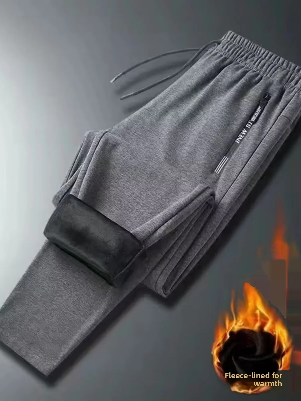 Pantalones deportivos Thiened de pierna recta con forro de Fce de punto para hombre, pantalones informales de cintura media con kets, novedad de Otoño Invierno