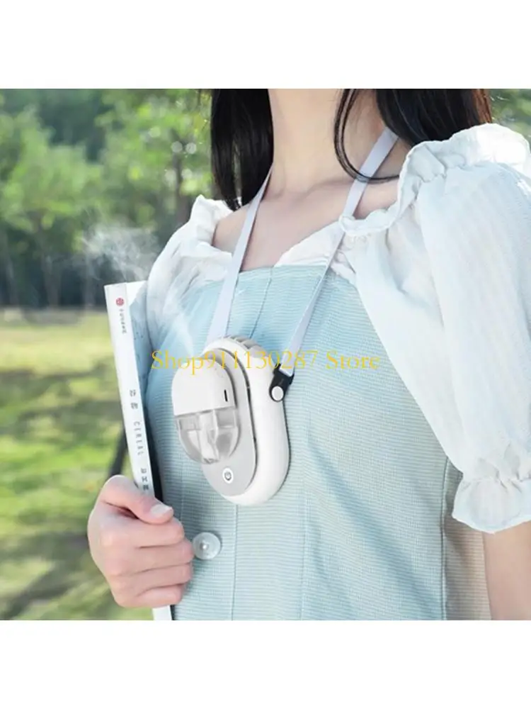 J1HC Super Mini ventilador cuello, ventilador portátil, niebla para viajes aire libre u oficina interior