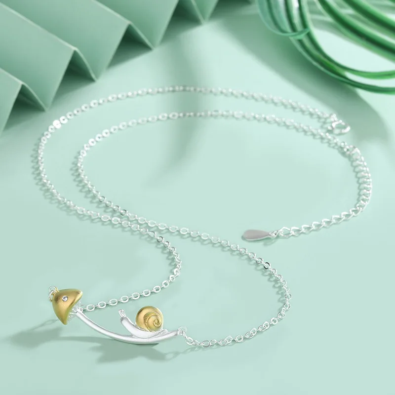 Uini-Tail hot new 925 sterling silver snail mushroom necklace fashion trendy sweet romantic cute animal pendant jewelry  XL220