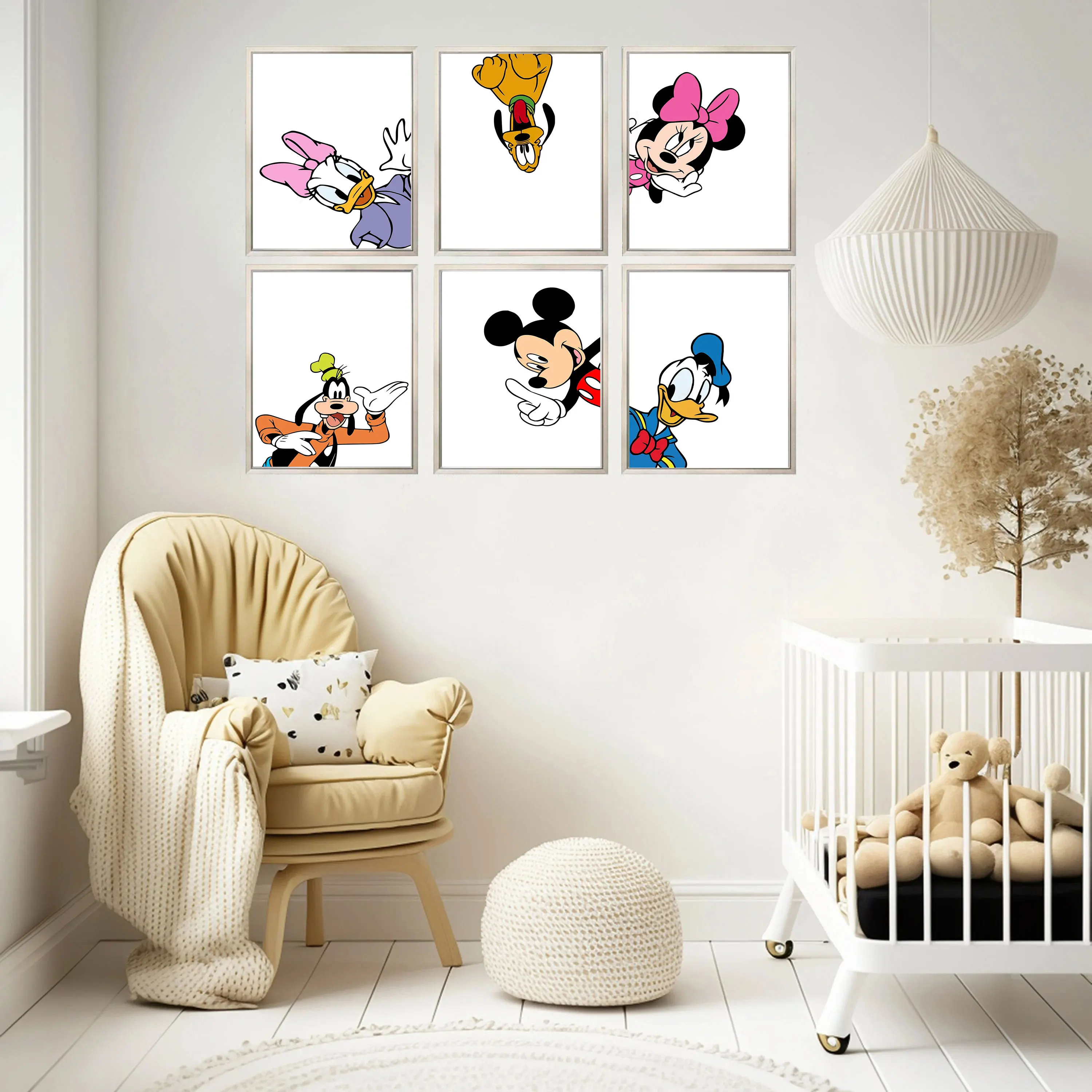 

MINISO Disney 6 Minimalist Mickey and Friends Posters Mickey and Minnie Nursery Prints Children's Room Decor Baby Shower Gifts