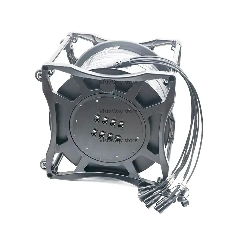 Professional Stackable RJ45 to RJ45 30M-80M Ethernet Snake Connection, Drum, Die-Cast Aluminum Reel, Tactical