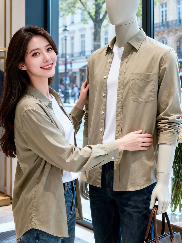 

Корейская повседневная свободная рубашка из чистого хлопка с длинным рукавом для весеннего сезона, молодежная модная одежда