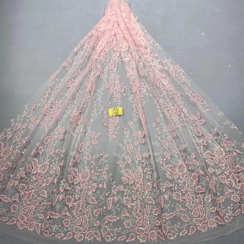 

10 Yards Pink Wedding Dress Fabric with Mesh Gold Spray Lace 150cm Wedding Party Spray gold Tull fabric