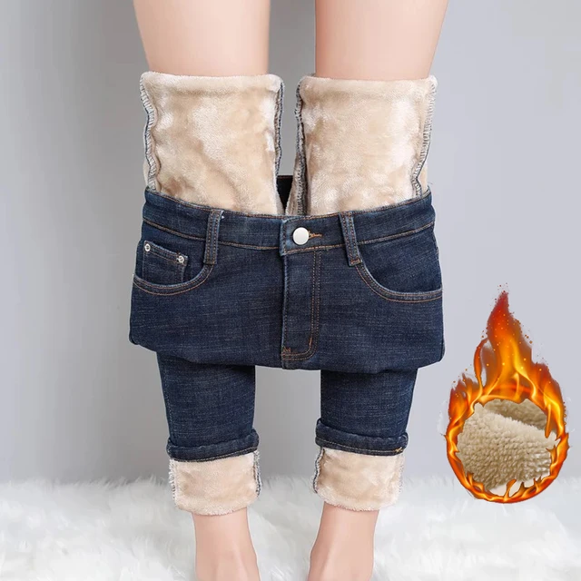 2023 Moda damska Rozciągliwe spodnie ołówkowe z wysoką talią Casualowe kobiece aksamitne dżinsy Wysokiej jakości polarowe dżinsy Mom Jeans Grube pluszowe spodnie