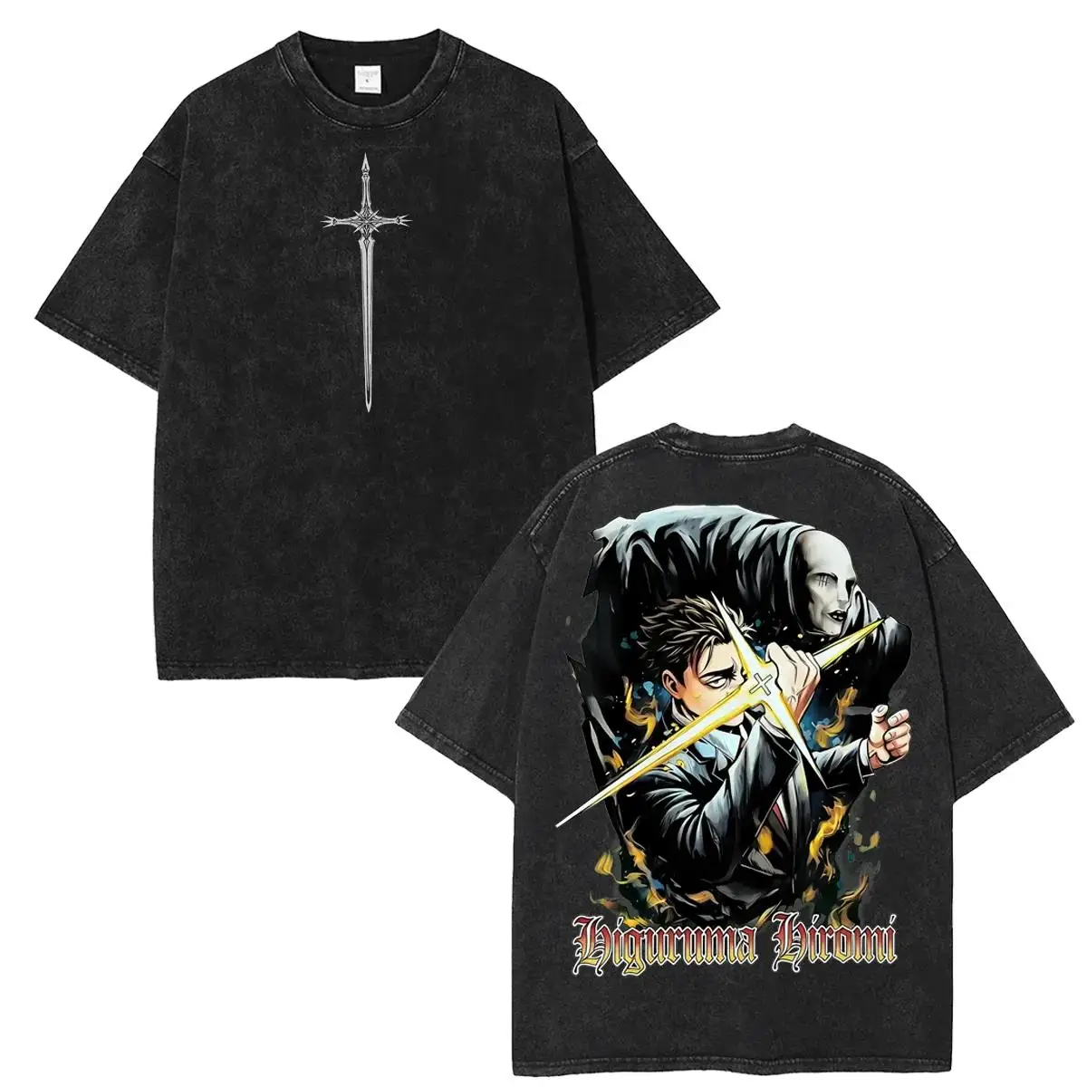 Anime Jujutsu Kaisen Higuruma Hiromi Print Tee Men Short Sleeve Cotton Tshirts Vintage Washed T-shirt Harajuku Oversized T Shirt