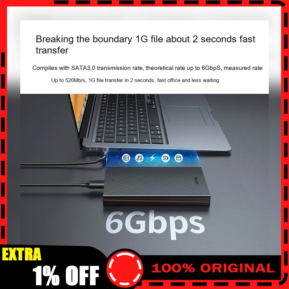 UGREEN 30731 CM479 2.5 Inch SATA HDD Enclosure USB 3.0 External Hard Drive Case 5Gbps UASP Dual Cable