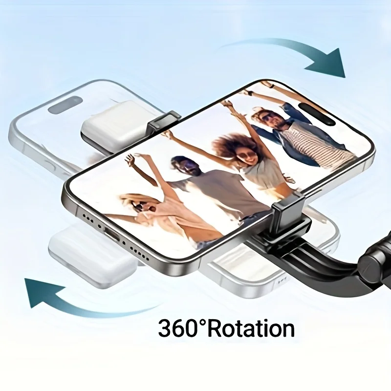 مثبت رأس ثلاثي القوائم محمول باليد (محور واحد) ينطبق على الهواتف الذكية. يأتي مع حامل ثلاثي القوائم لعصا سيلفي، متوافق مع iPhone و