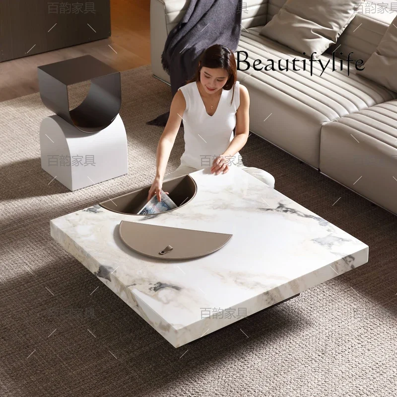 

S Italian Minimalist Villa Large Flat Floor Square Marble Coffee Table Household Living Room Modern Generous Table High-end