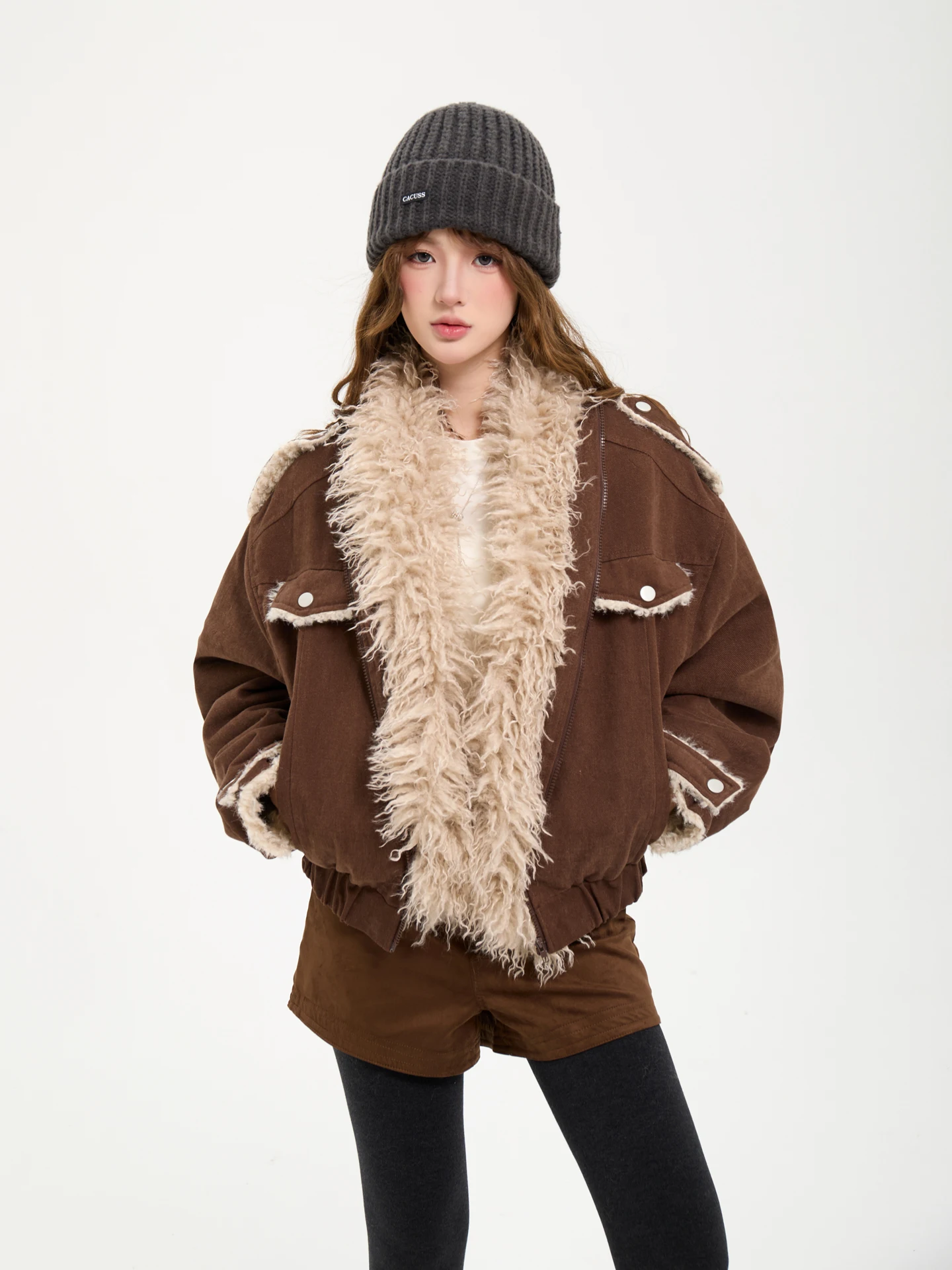 

7KEEWEN Зимняя утепленная куртка в американском ретро-стиле, рабочая одежда, хлопковая, с вставками из овечьего меха, теплая, уличная мода, свободный крой, на молнии