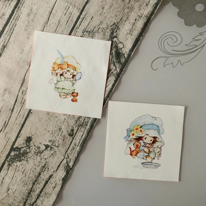 15*15cm Cute Rural Girls Printed Painting Hand Dyed Cotton Fabric For Sewing DIY Patchwork Hand Embroidery Quilt Bag Tecido