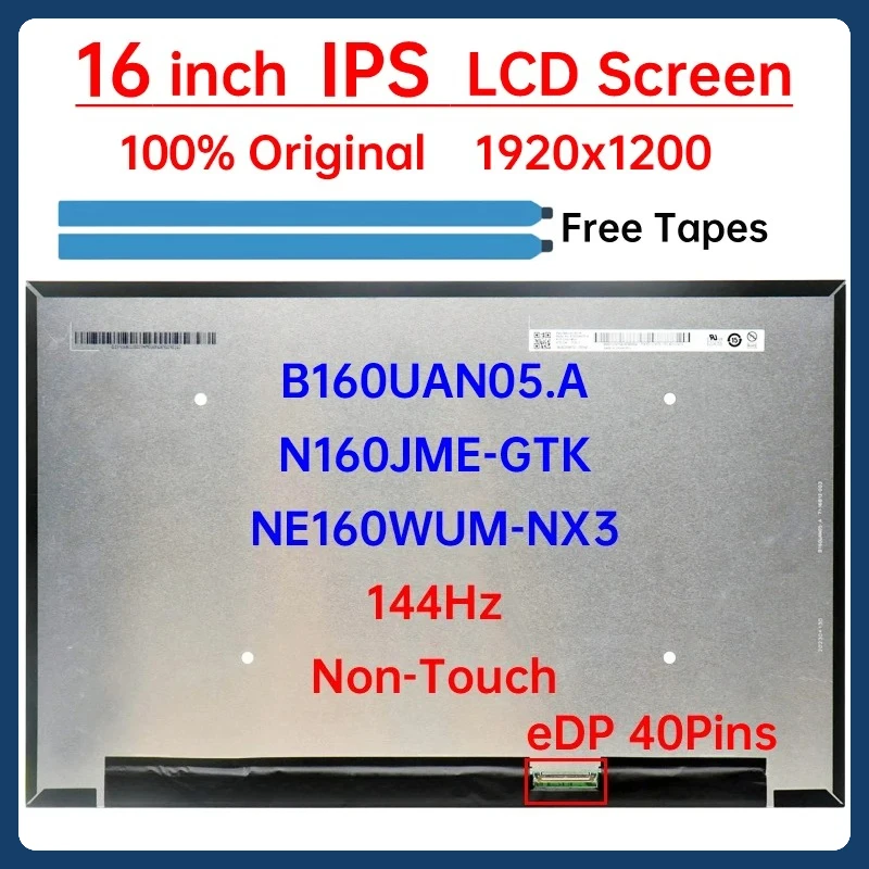 

16" 144Hz Laptop LCD Screen B160UAN05.A NE160WUM-NX3 N160JME-GTK For Lenovo LOQ 16APH8 16IRH8 Display Matrix Panel Replacement