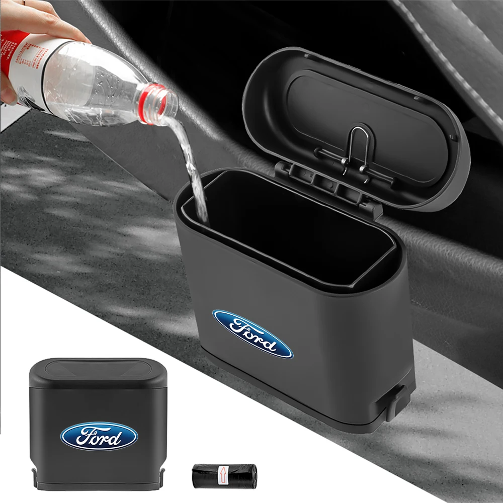 Hanging Car Trash Can with Lid Mini Dustbin Garbage Box Auto Interior Storage Case Bin For Ford Focus Mondeo ST RACING Hub Cap