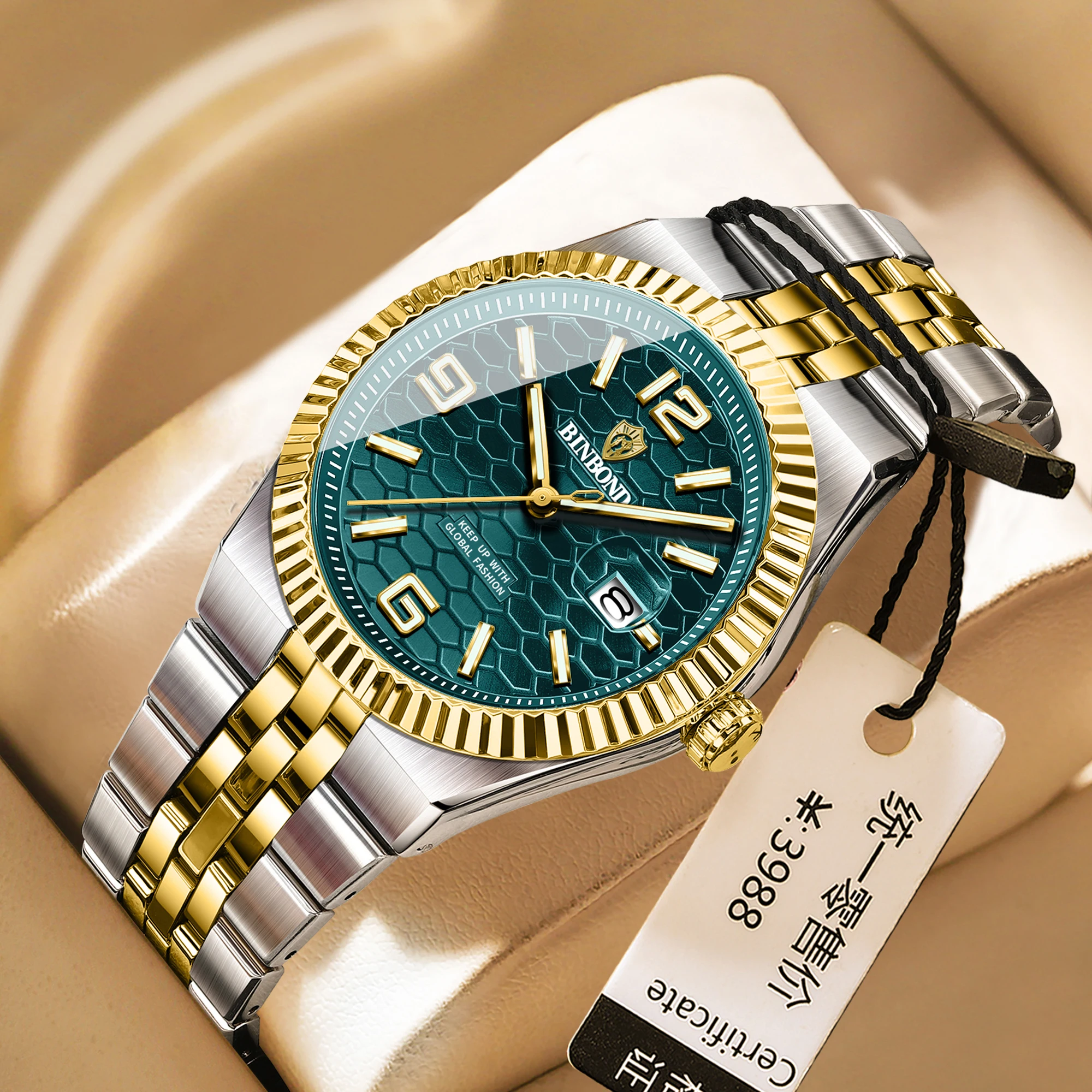 Luxo rosa ouro relógio de quartzo à prova dwaterproof água relógios masculinos 40mm aço inoxidável data automática luminosa mão relogio masculino