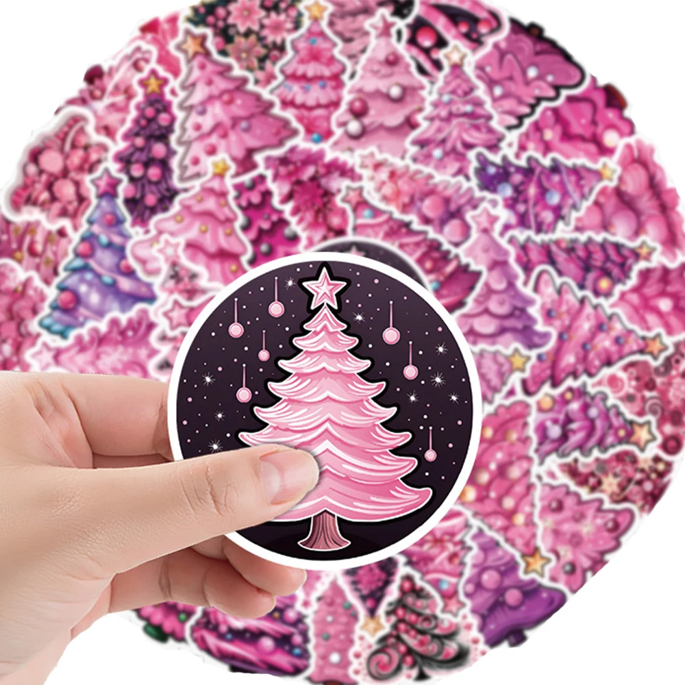 

10/30/50pcs New Year Pink Christmas Tree Cartoon Stickers Decoration Gift Laptop Skateboard Stationery Cute Graffiti Decal Toys