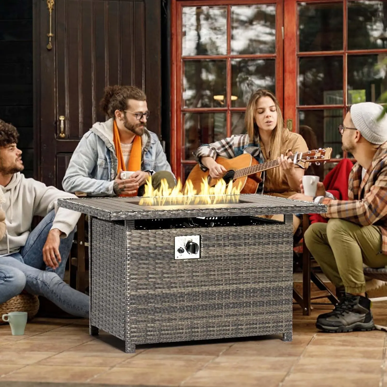 

Propane Fire Pit Table with Storage, 40 in CSA Propane Fire Table Rectangular, Auto Ignition Gas Fire Pit for Outside Patio Deck