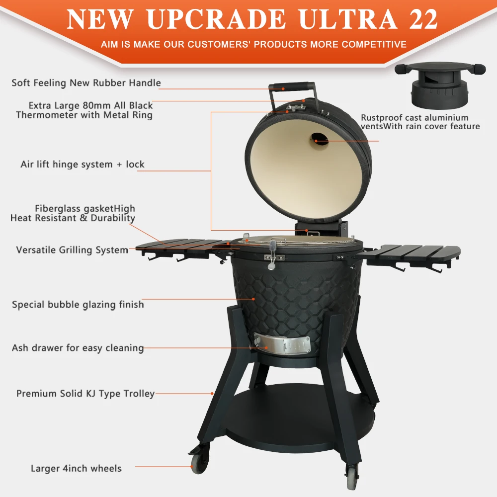 

OEM Ceramic Kitchen Cooking Barbecue 22inch Kamado Grill Outdoor 3-5 People Compact Multi-Function