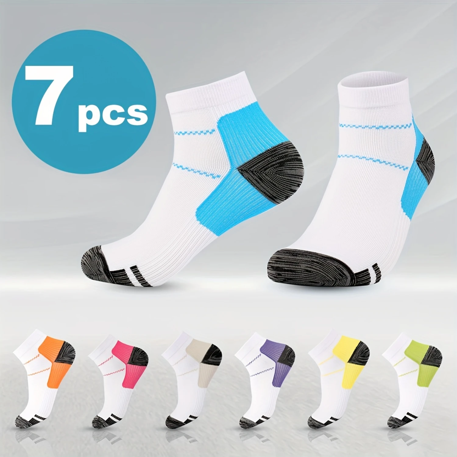 7 Pairs Breathable Ankle Compression Socks For Running, Walking, And Basketball - Non-Slip Athletic Crew Socks With  Support And