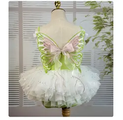line dance costume butterfly dress girl kids ballroom dance dress 2024 ballet core look Ballet suit girl Children's ballet dress