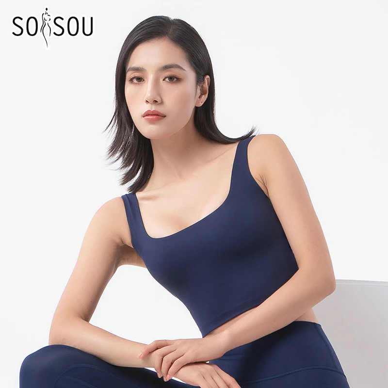 SOISOU New Sports Bra Sexy Women Top Tight Fitness Yoga Women\'s Underwear Gym Workout Clothes Gathered Nylon Sports Yoga Tops