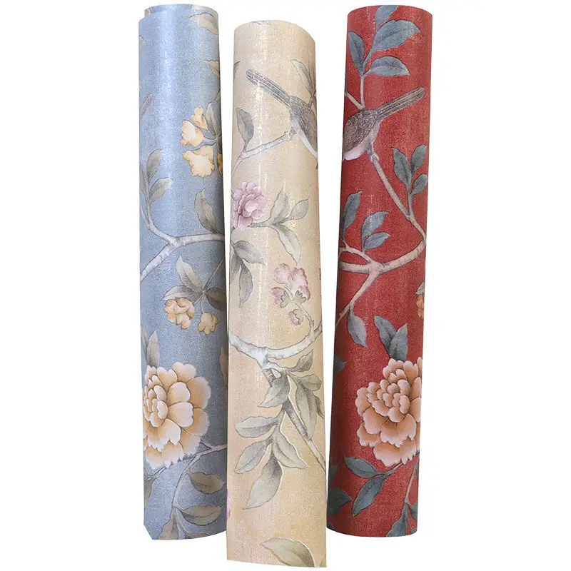 

Chinese Rustic Birds Flowers Wall Papers Home Decor Non Woven Wallpaper Roll for Living Room Bedroom Walls Papel Mural murales