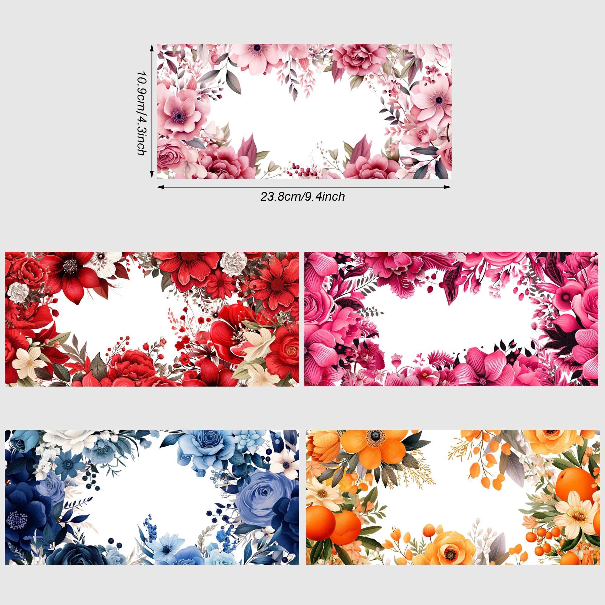 5 sheets flowers UV DTF Cup sticker, glass DTF transfer decal,wipe transfer paper, suitable for 16 oz glass,CUP,crafts,furniture