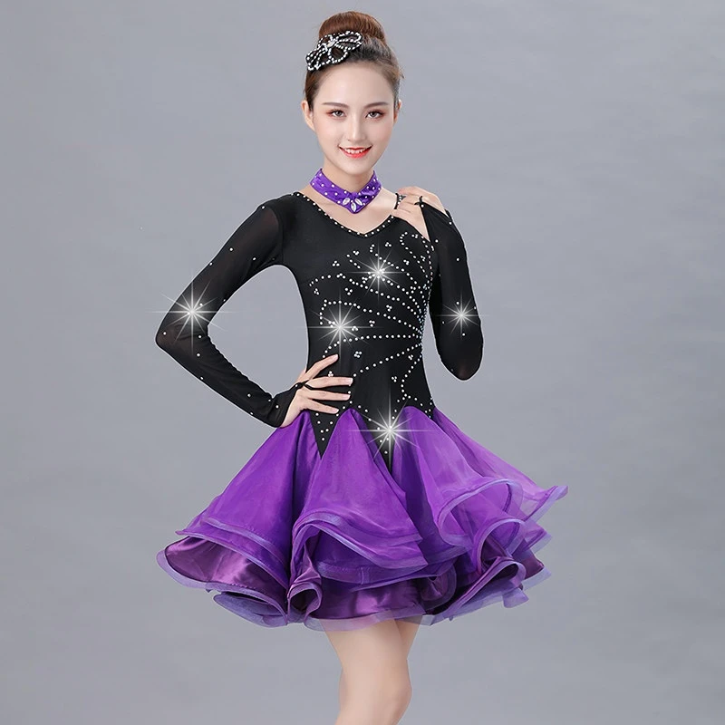 

Women Latin Dance Clothes Kids Salsa Performance Costumes Competition Girls Figure Skating Dress