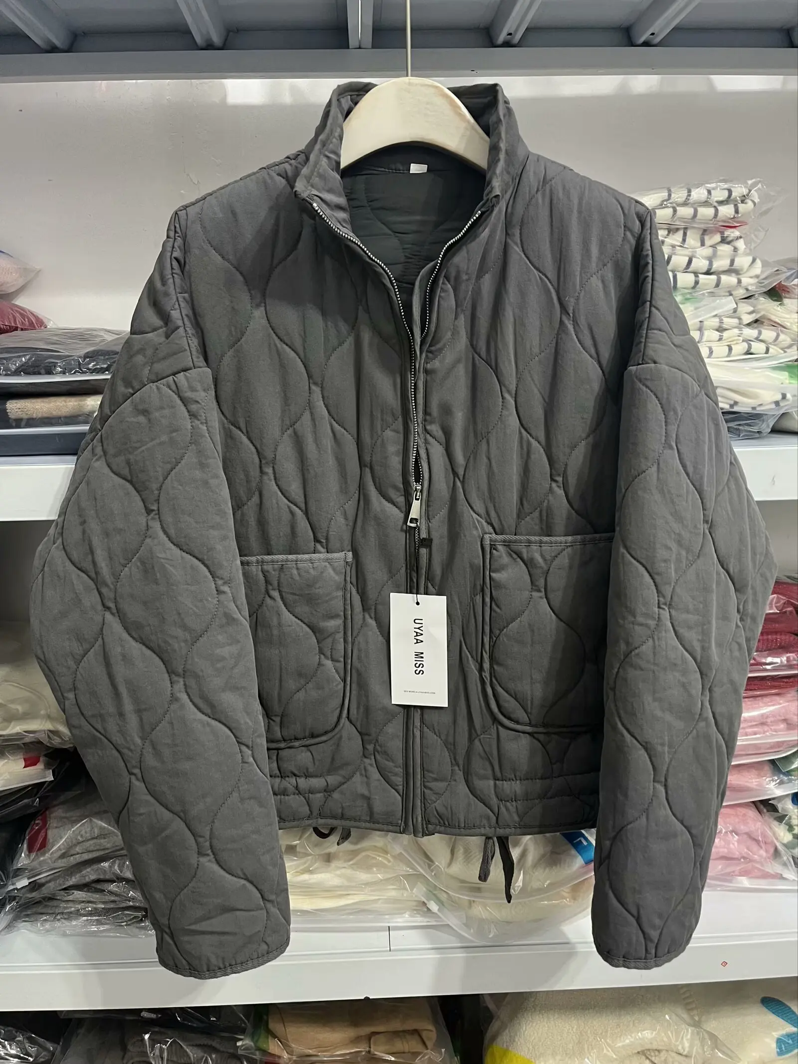 

Woman Casual Stand-up Collar Solid Coats Woman Zipper Long Sleeves Drawstring Zipper Pockets Winter Warm Cotton-padded