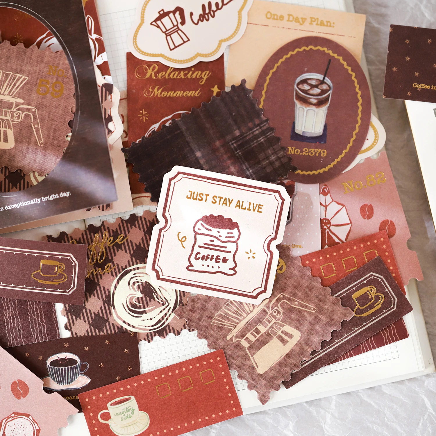 Coffee Time Planner Stickers, High-Value Ins-Style Cute Cat Sticky Notes, Stamp Pattern Decorative Stickers. Product Attributes: Brand: Xinmo
