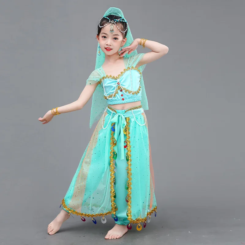 Indian Dance Costume Female Children's Xinjiang Dance Ethnic Dance Chorus Performance in Jasmine Princess Dress