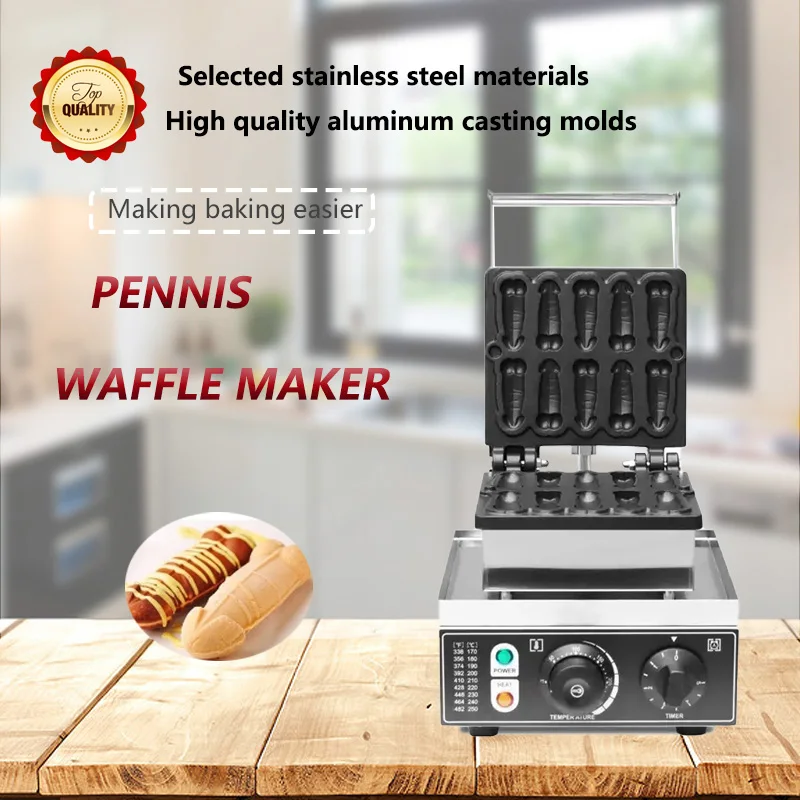 Commerial Electric Waffle Maker 10PCS mini Electric Hot Dog Baker Penis Shape Waffle Make Stainless Steel Stick Baking Machine