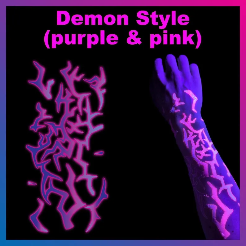الوشم المؤقت للأشعة فوق البنفسجية Kpop Demon Hunters - Rumi & Jinu الفلورسنت للوجه والجسم، ملصقات تنكرية للحفلات Blacklight