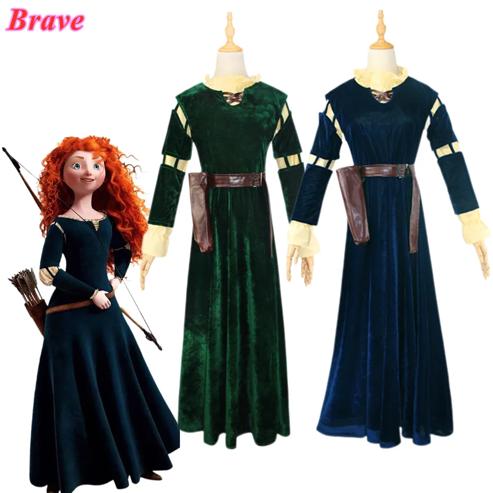 Movie Brave legend Cosplay Merida Princess Dress Top Full Set Outfit Adult Women\'s Halloween Carnival Party Costume