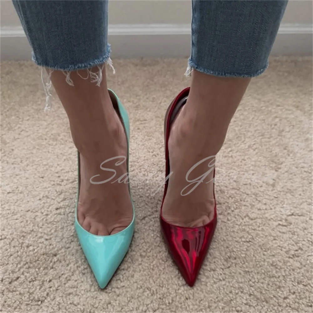 

Красные лакированные туфли на высоком каблуке для женщин, сексуальные, с заостренным носком, на шпильке, классические, для банкетов, свадеб и вечеринок.