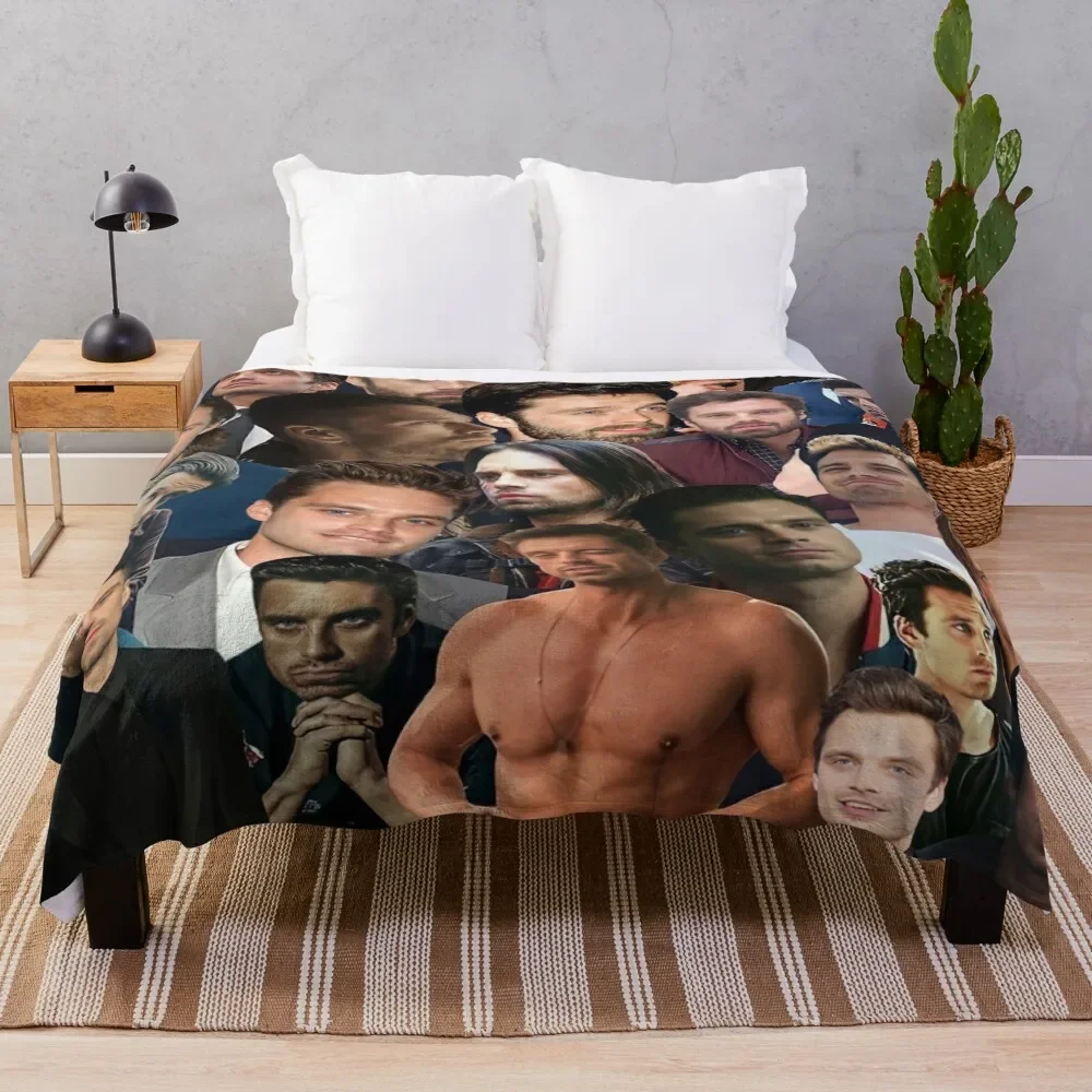 

Sebastian Stan photo collage Throw Blanket Soft Camping Blankets