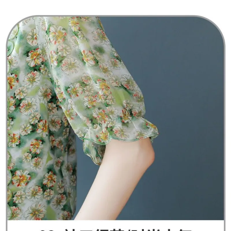 Camiseta de manga corta con cuello redondo para mujer, jersey de gasa con estampado de flores, camiseta colorida que combina con todo, Tops de moda de verano