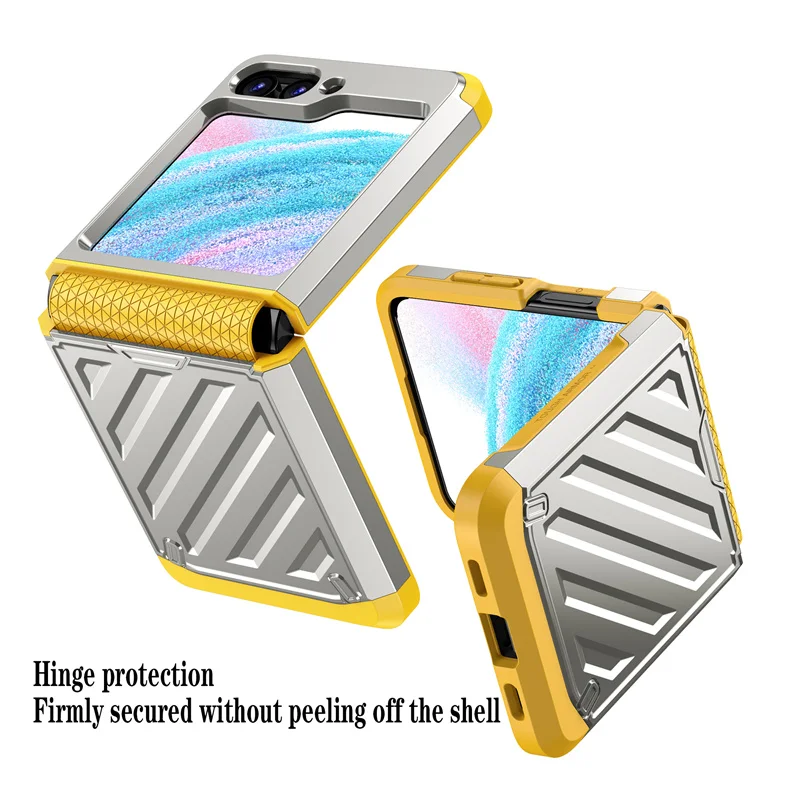 Electroplated Hinge Armor Folding Phone Case For Samsung Galaxy Z Flip 3 4 5 6 5G Shockproof Hard Case For Galaxy Z Flip 6 5G