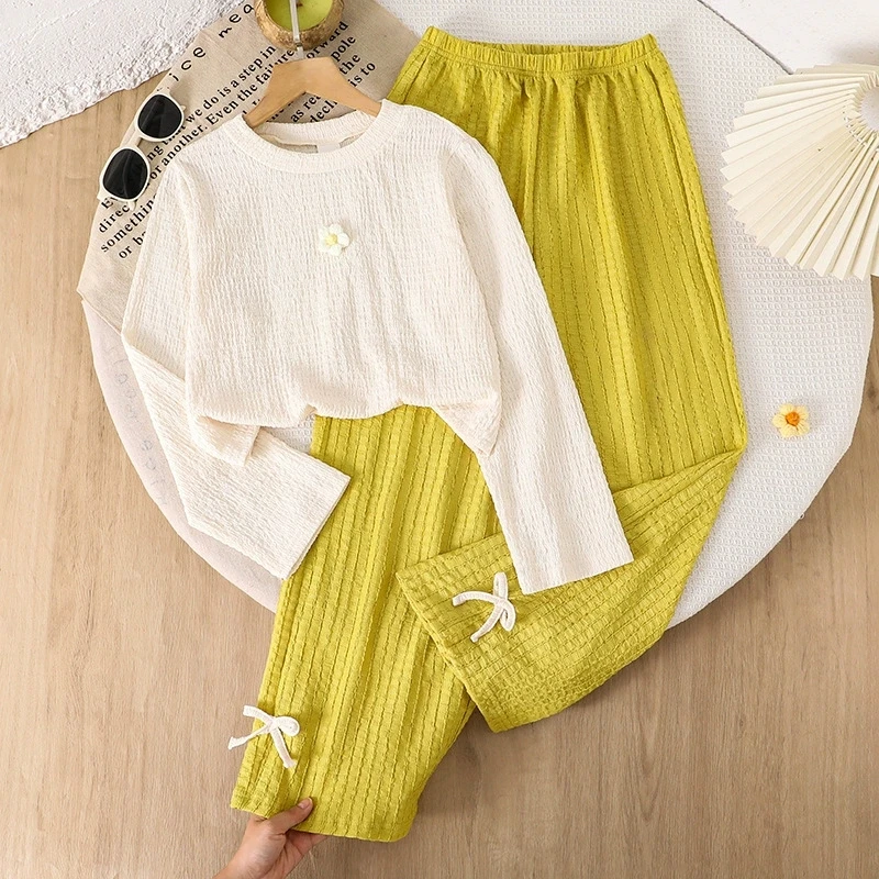 

Spring Autumn Big Girls Cool Clothing Sets Girls Floral Shirt Pants Two Piece Clothes Set Loose Pants