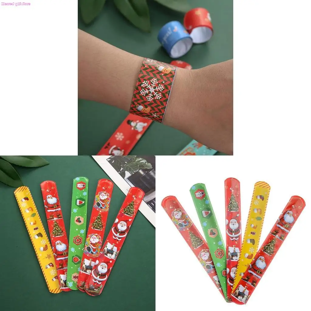 D0JC 30 PCS Christmas Slap Bracelet Children for Chrismas Girls Accessories Funny Gifts Interactive Christmas Gifts