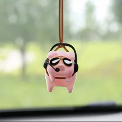 Car Interior Decoration Piggy With Glasses And Earphones Center Console Decoration Rearview Mirror Pendant For Car Accessories