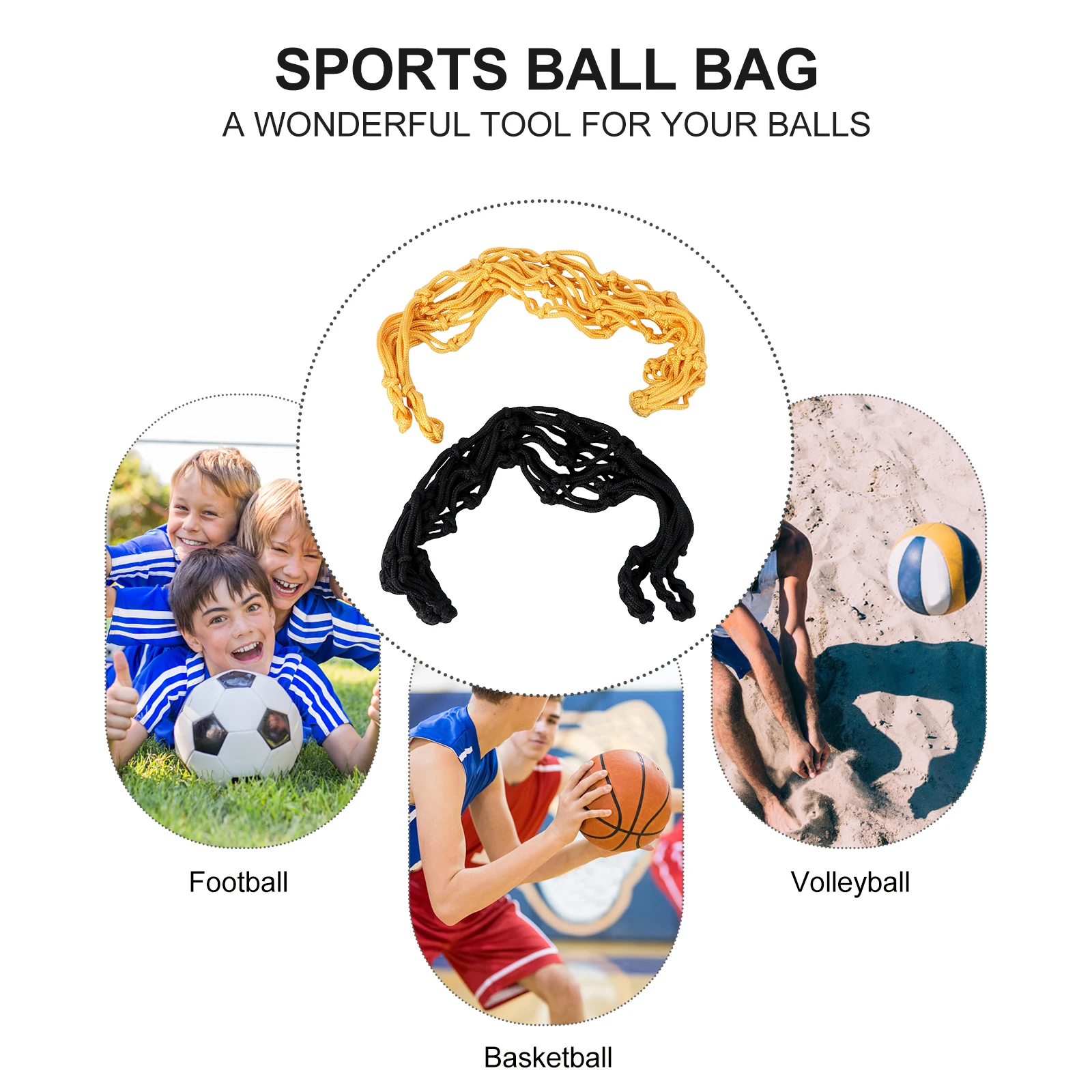 

2pcs Sports Ball Mesh With Drawstring Soccer Basketball Volleyball Net Bag Lightweight Durable Premium Material Thickened
