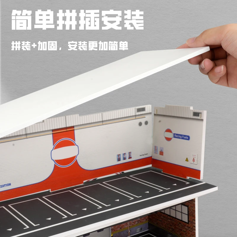 MDX 1/64 Schaal Auto Garage Diorama Miniaturen Modellen Sets LED Verlichting Dubbeldeks Model Auto Garage Collectie Display Geschenken