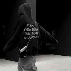 Spring new Oversize Long-Sleeved Hooded Letter-Print Hoodie Street Fashion all-in-one top