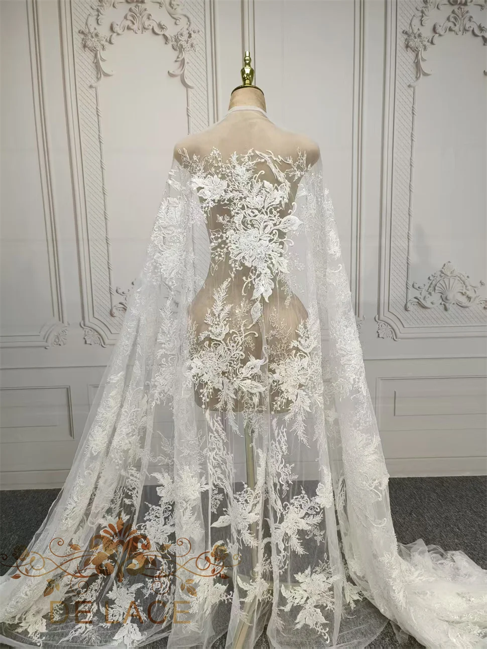 JZQ 럭셔리 헤비 비즈 레이스 플로럴 자수 반짝이는 스팽글 원단 웨딩 드레스 고품질 레이스 원단