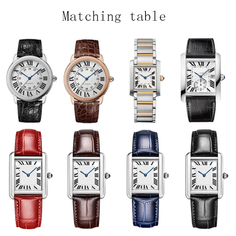 Genuine Leather Strap Replacement For Cartier Tank Solo Men Women wristband Blue red pink Watchband Bracelet Belt 16mm 18mm 20mm
