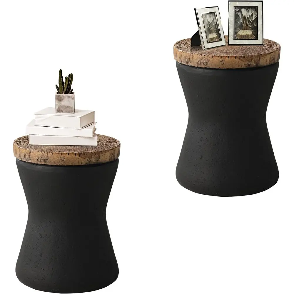 

2-Piece Black Outdoor Side Table Set, Round Patio End Table, Small Garden Accent Table, Suitable for Outdoor Spaces