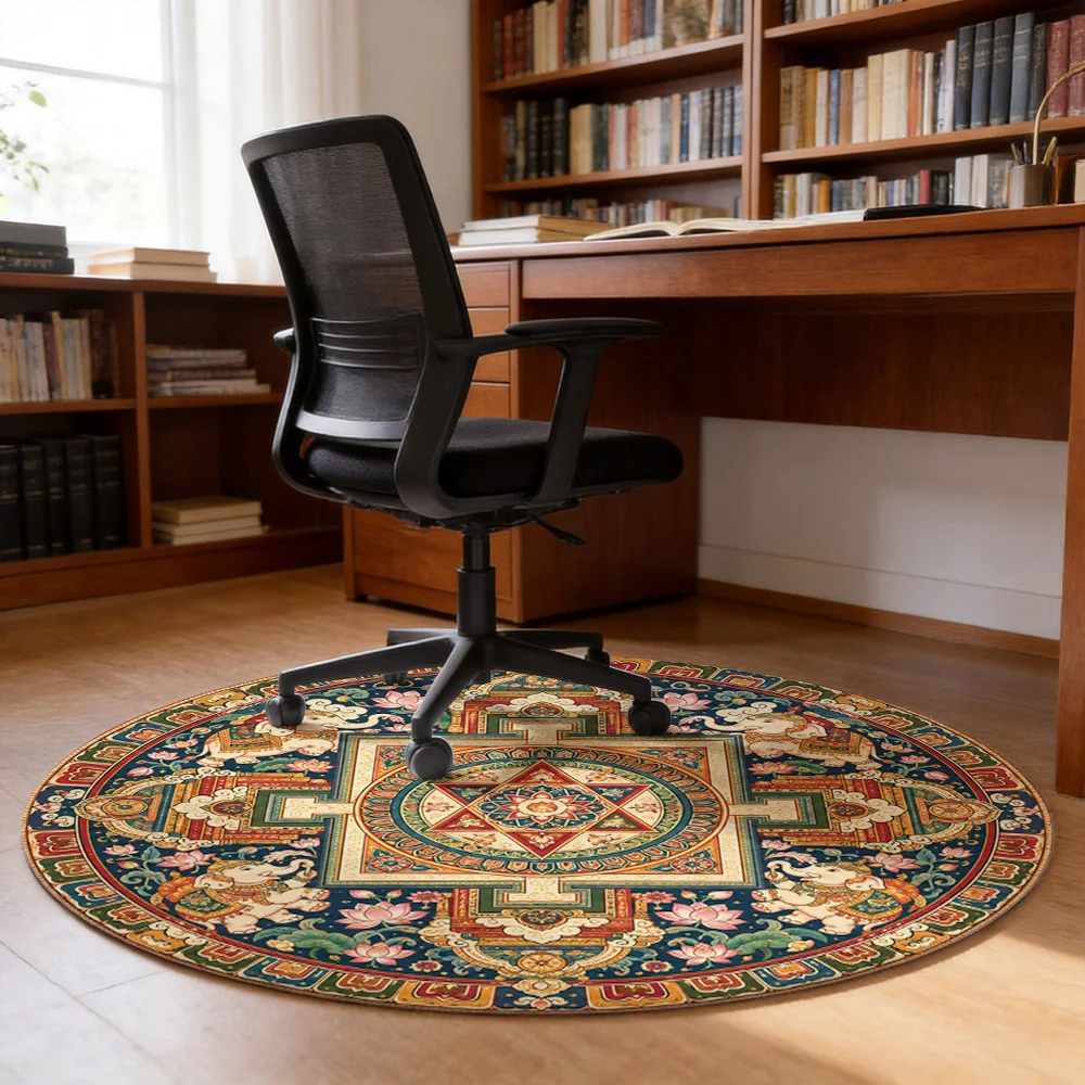 Moroccan Style Round Area Rug Bohemian Geometric Pattern Living Room Decor Soft Throw Mat