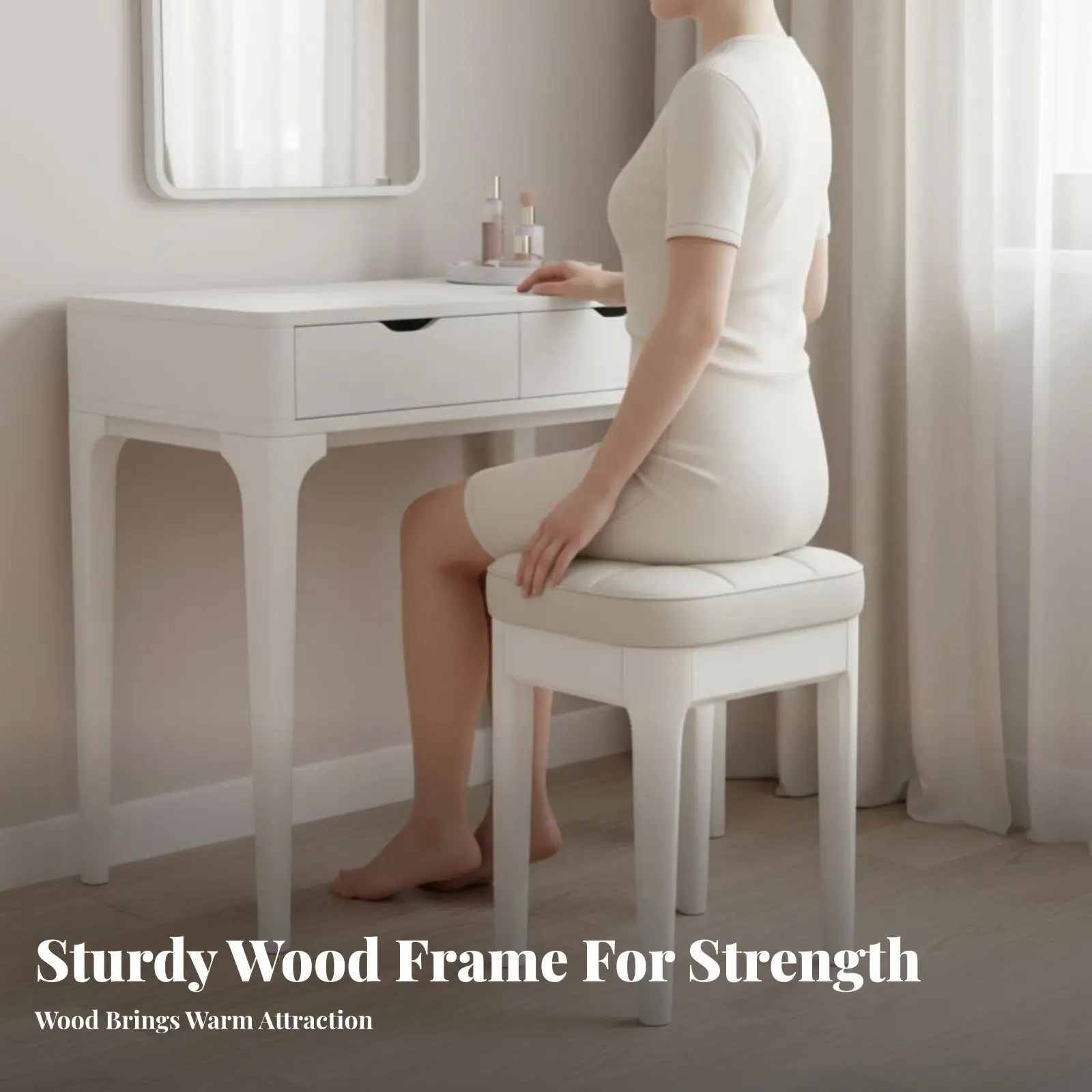 

Padded Dressing Seat Light Luxury Elegance Upholstered Four-Legged Stool Stackable Space-Saving for Makeup Users, Adults