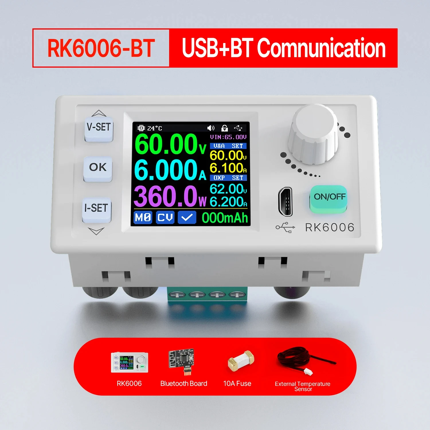 RK6006 Zasilacz regulowany DC 6A 60V DC do DC Step Down Voltage Bench Firmware Upgrade USB Stabilizowany konwerter napięcia Buck